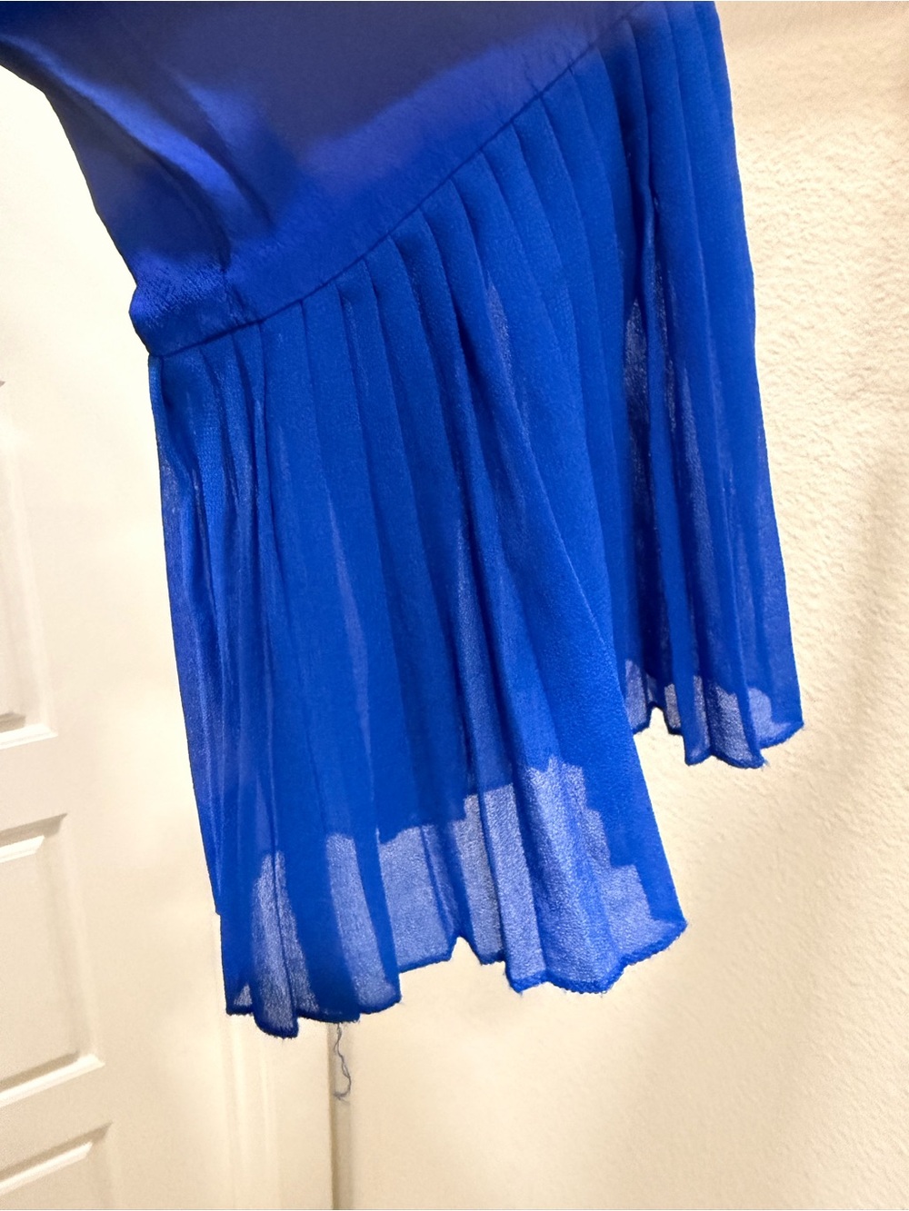 Zara Cobalt Blue Pleated V-Neck Mini Dress - Picture 6 of 7